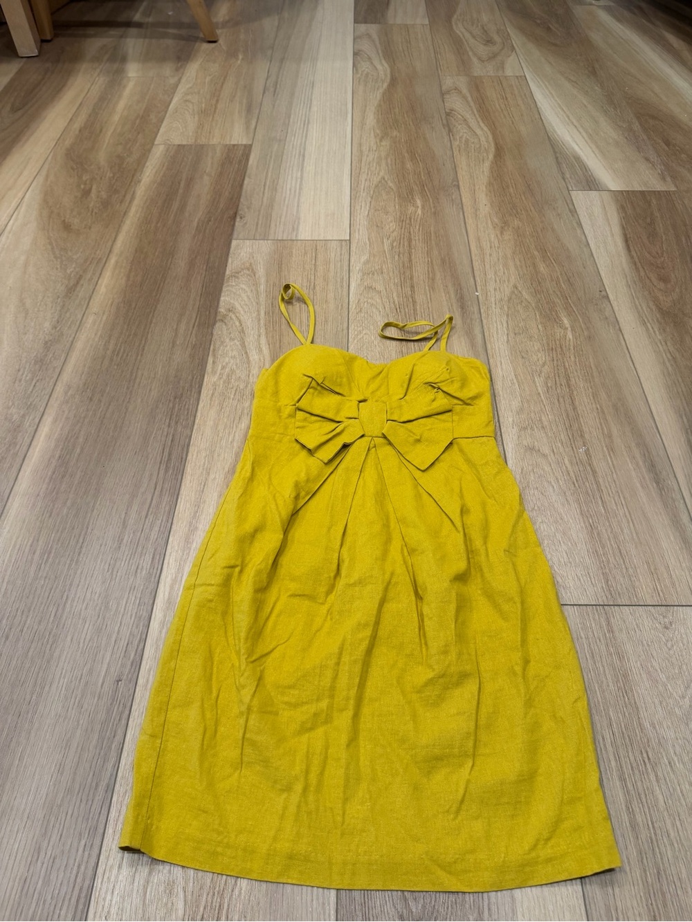 Y2K Pretty Good Linen Yellow Bow-Front Spaghetti Strap Dress